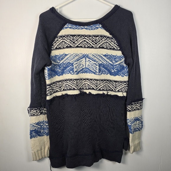 Free People Blue Aztec Tribal Soft Boho Snow Angel Angora Rabbit Hair Sweater S - Picture 5 of 16